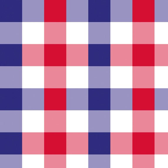 Bold red, blue, and white gingham checkered pattern with alternating squares in vibrant hues