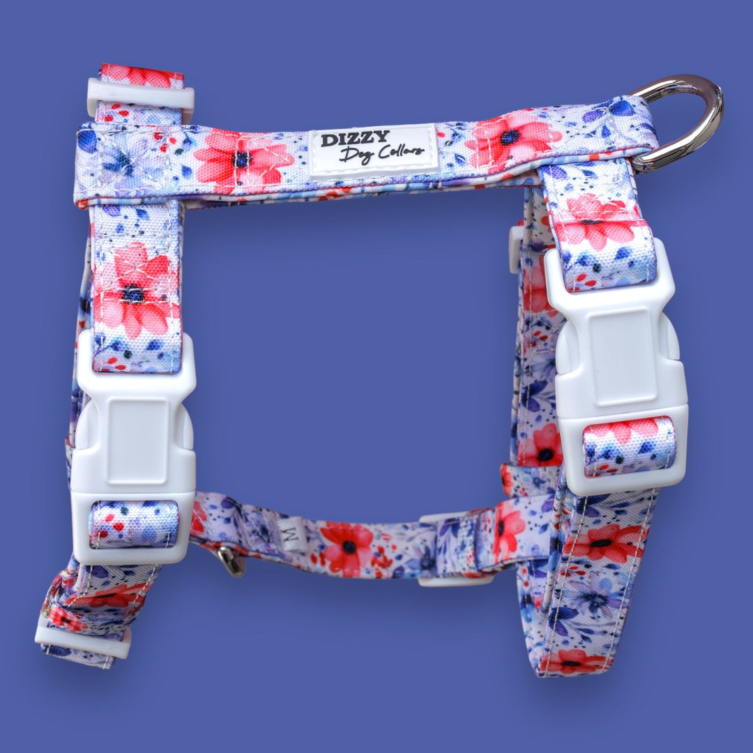 Step in H-Harness with front & back attachment | Royal Bouquet | Fully Padded Canvas & Neoprene Harness