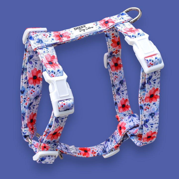 Step in H-Harness with front & back attachment | Royal Bouquet | Fully Padded Canvas & Neoprene Harness