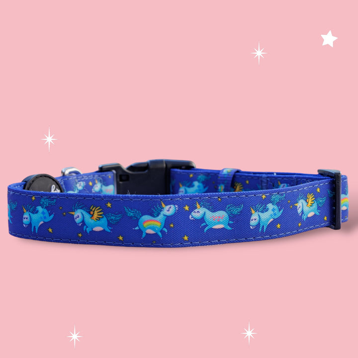 Stardust: Navy Unicorns Dog Collar | Canvas & Neoprene Dog Collar