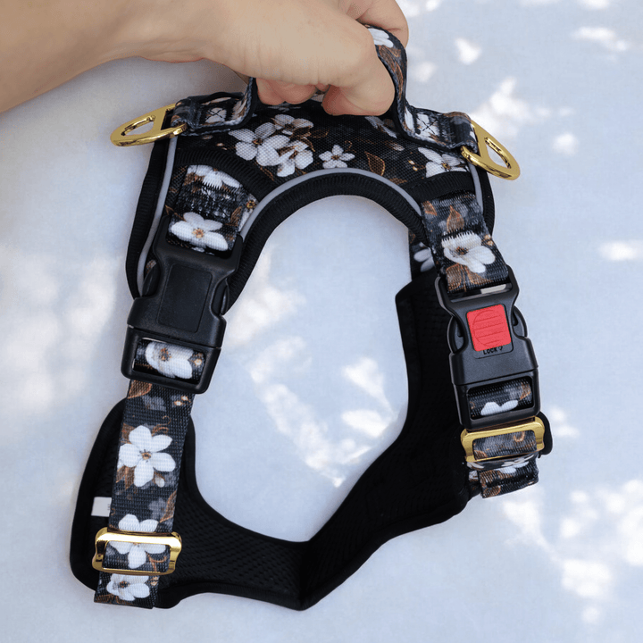 No Pull Dog Harness | Step in | Reflective | Heavy Duty | Easy Reach Handle | Midnight Cherry Blossoms