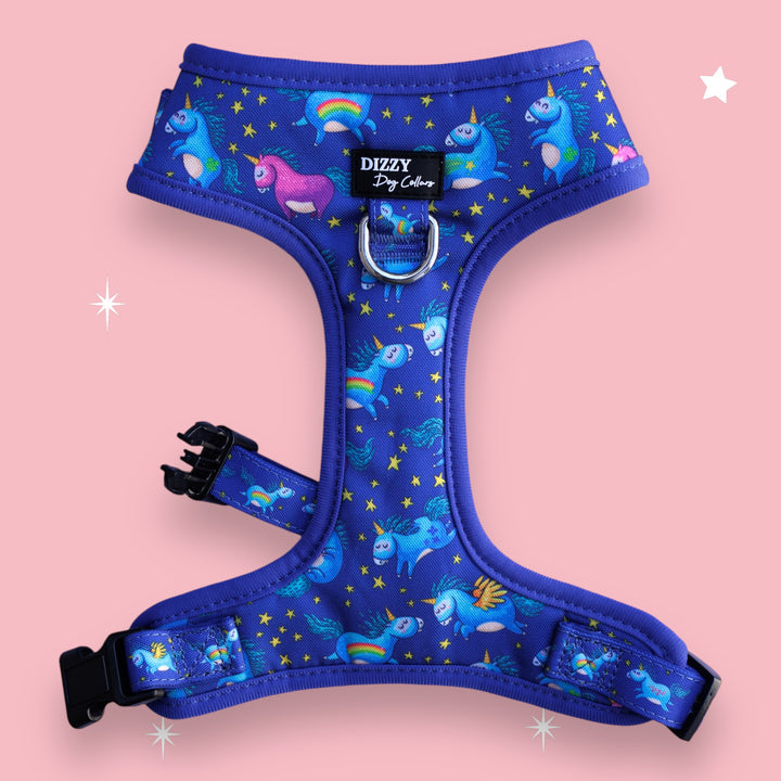 DOG HARNESS | Stardust: Navy Unicorns | Neck Adjustable Dog Harness