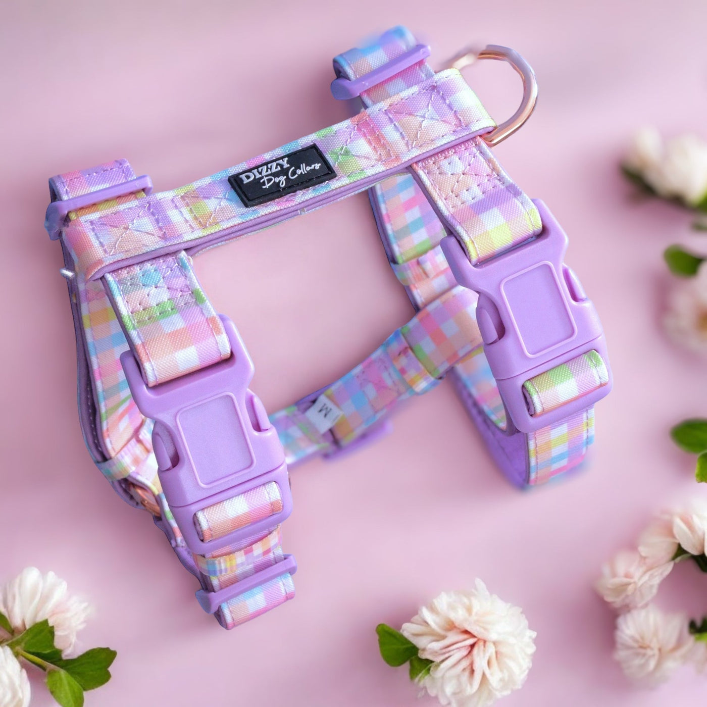 Step in H-Harness with front & back attachment | Sherbet Gingham | Fully Padded Canvas & Neoprene Harness