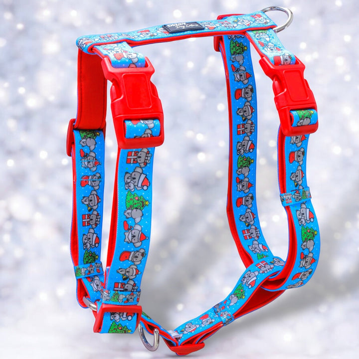 Step in H-Harness with front & back attachment | Christmas Koalas | Fully Padded Canvas & Neoprene Harness