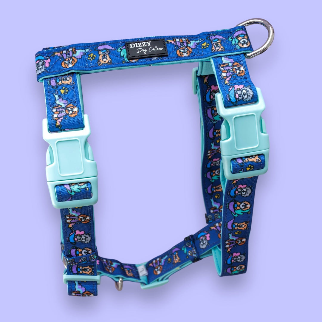 Step in H-Harness with front & back attachment |  Wish Upon A Genie | Fully Padded Canvas & Neoprene Harness