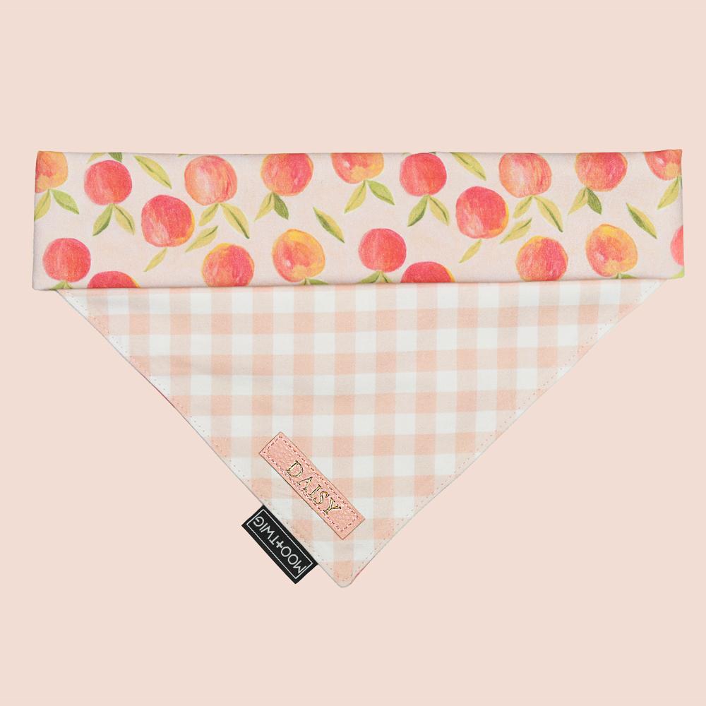 MONOGRAMMED REVERSIBLE DOG BANDANA - Gingham Peaches-Bandana-Dizzy Dog Collars