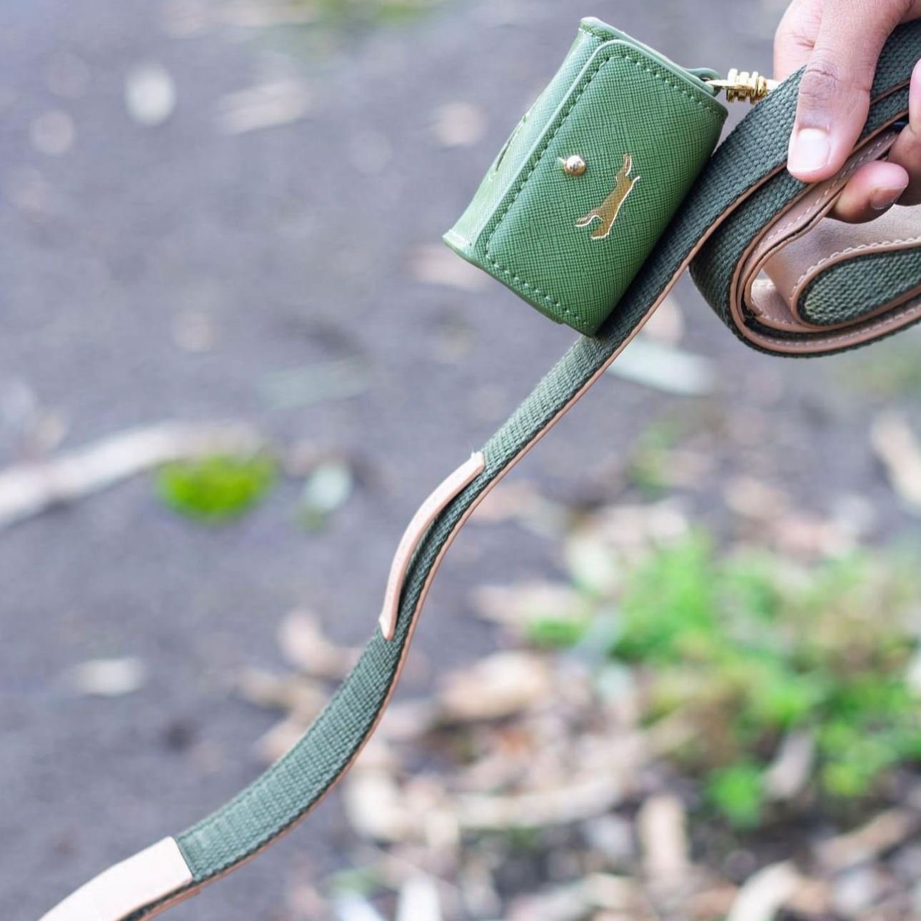 Two Tone Khaki/Beige Dog Leash | Genuine Leather