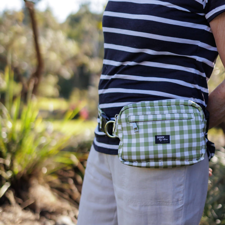 Adventure Pouch | Olive Gingham | Bum Bag-Adventure Pouch-Dizzy Dog Collars