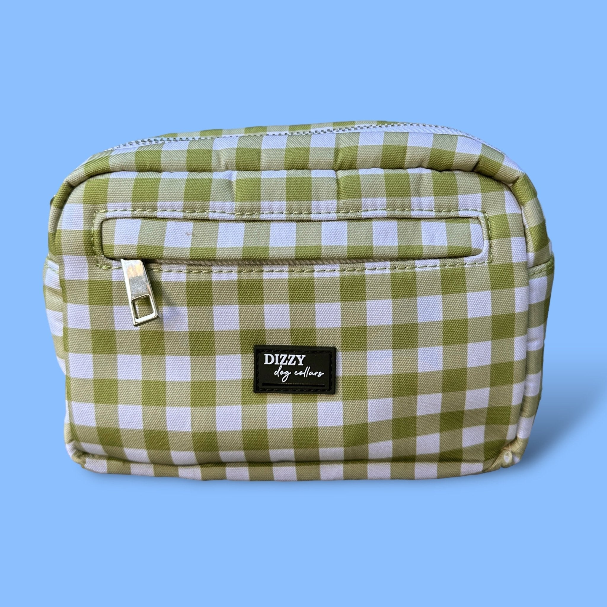 Adventure Pouch Olive Gingham Bum Bag for Dog Owners Dizzy Dog Collars