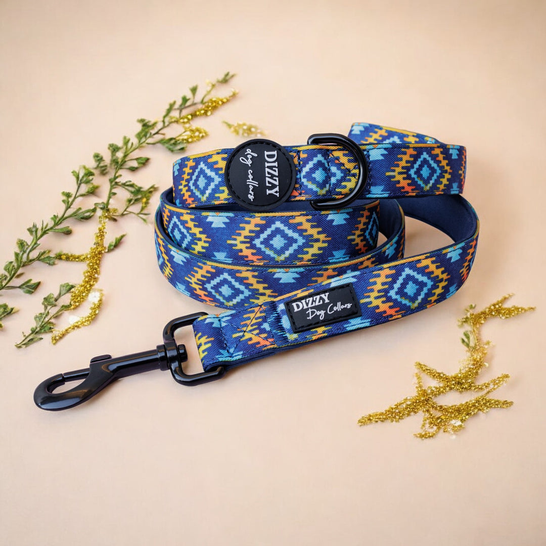 Description: A matching dog leash featuring the bold Aztec pattern. Designed for durability and style, it includes a sturdy clasp for secure attachment and is made from high-quality materials to withstand daily use.