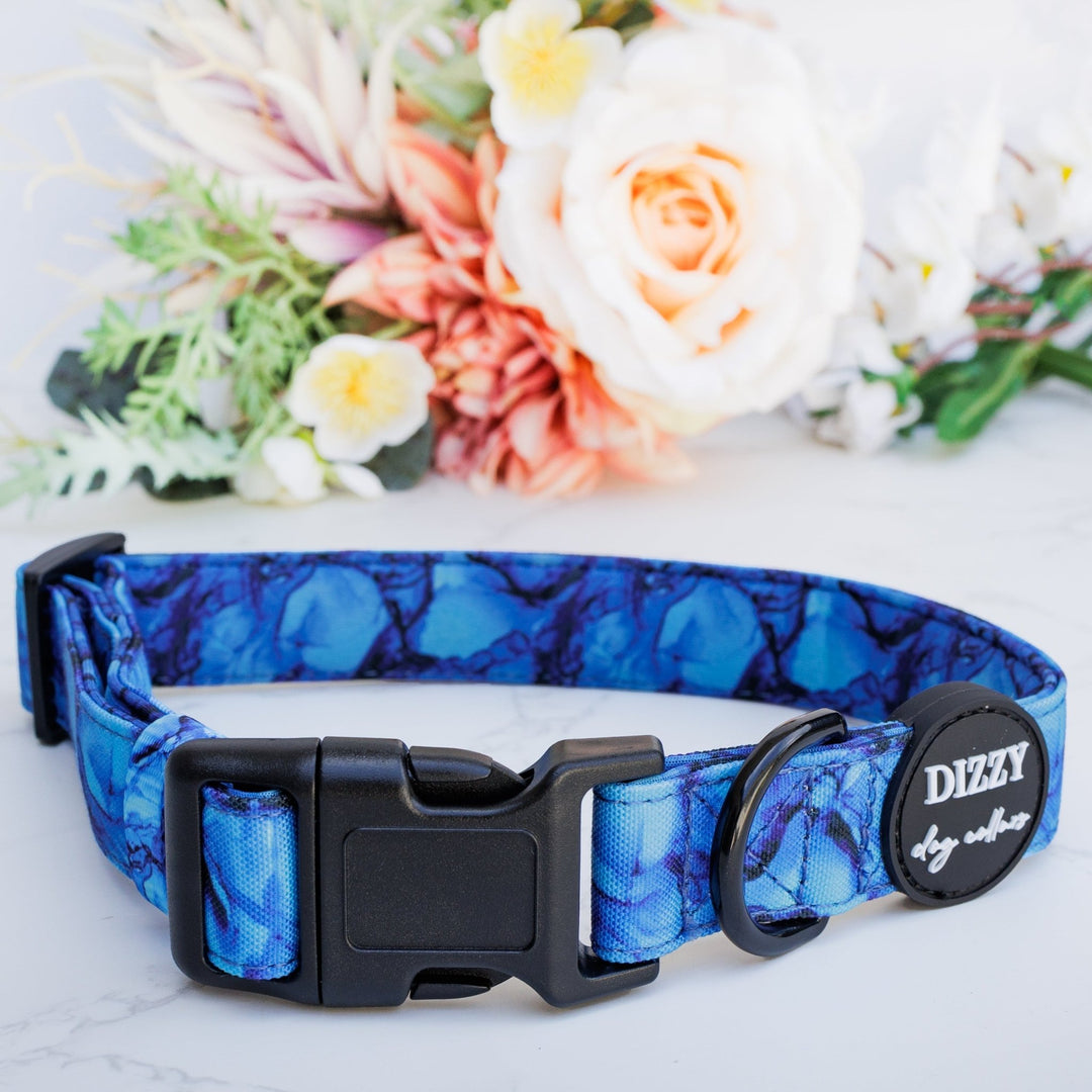 Blue Marble Dog Collar | Canvas & Neoprene Dog Collar-Dog Collar-Dizzy Dog Collars