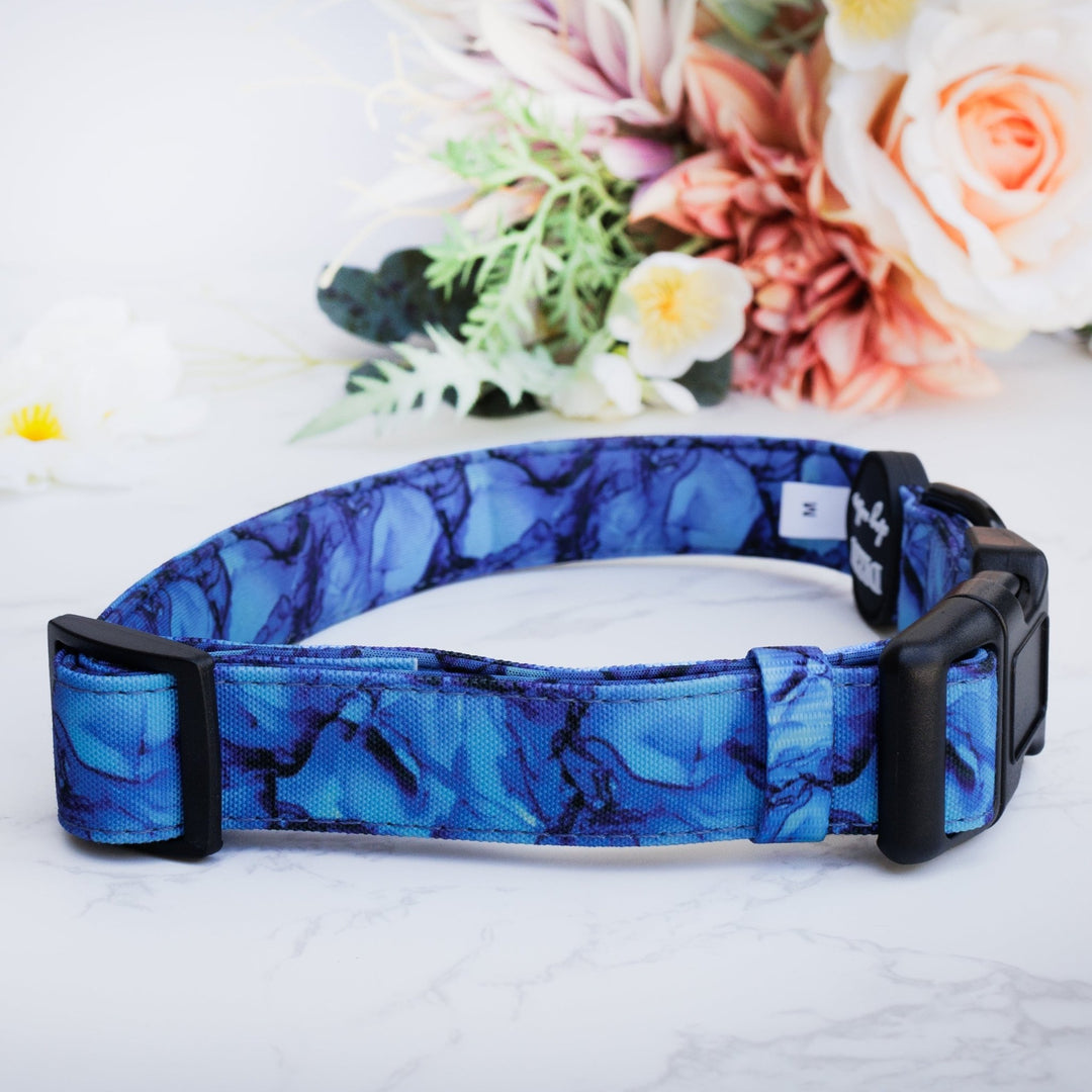 Blue Marble Dog Collar | Canvas & Neoprene Dog Collar-Dog Collar-Dizzy Dog Collars