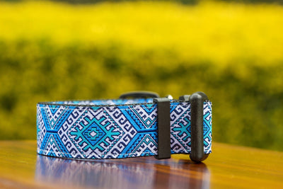 Blue Mexican Dog Collar 1.5" Wide-Dog Collar-Dizzy Dog Collars-Medium-Dizzy Dog Collars