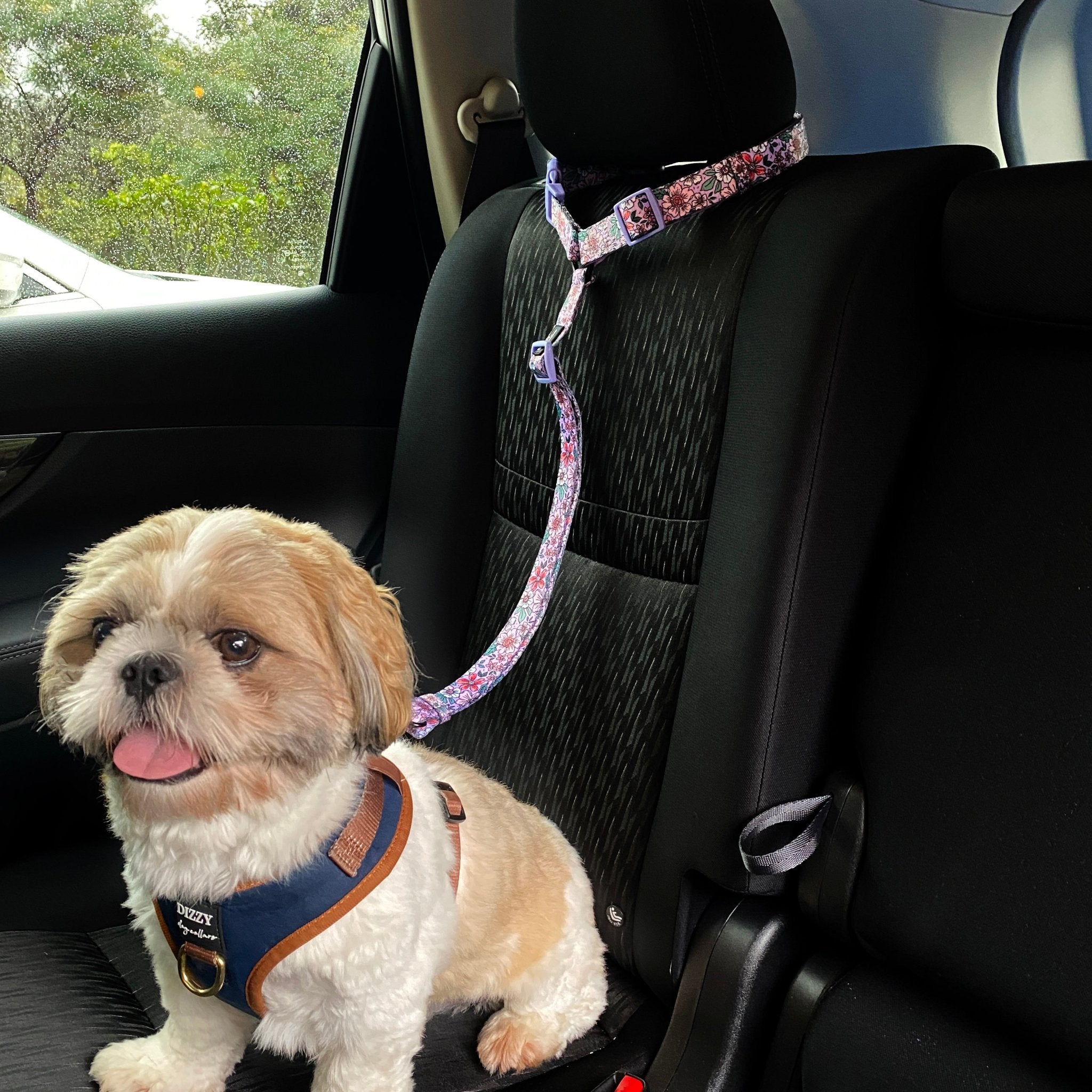 Car Headrest Restraint Lilac Floral Dog Car Restraint Tether