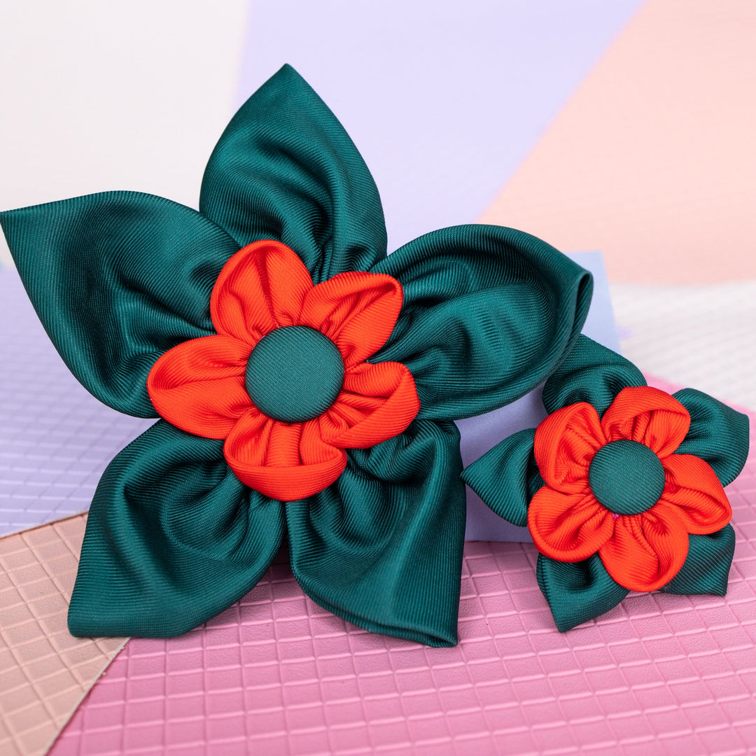 Collar Flower | Red & Green | Christmas Flowers-Dizzy Dog Collars