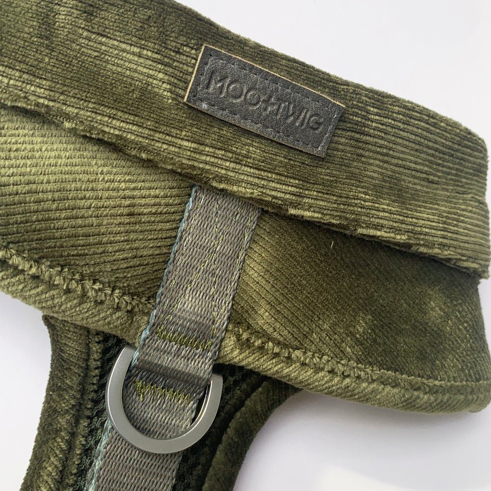 Dog Harness Australia Made From Corduroy with Bow Tie Olive Green