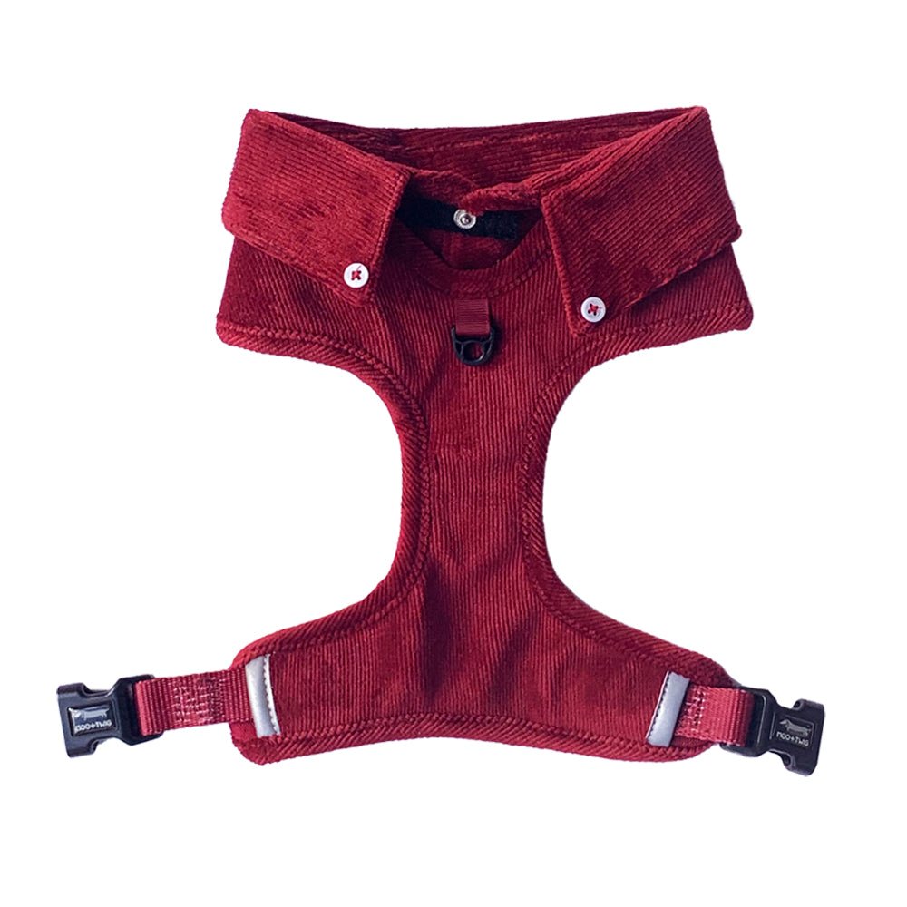 Dog Harness Australia Made From Corduroy with Bow Tie Ruby Red