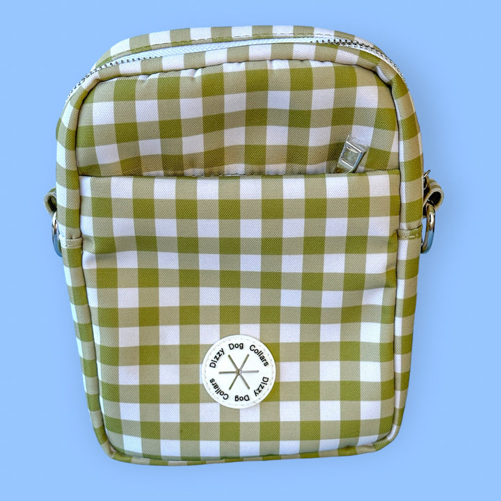 Crossbody Dog Walking Bag | Olive Gingham | With Poop Bag Access-Adventure Pouch-Dizzy Dog Collars