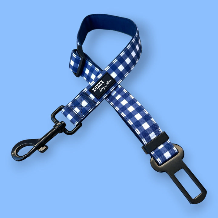 Dog Car Seatbelt | Car Restraint Tether | Navy Gingham-Car Restraint-Dizzy Dog Collars