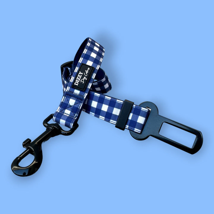 Dog Car Seatbelt | Car Restraint Tether | Navy Gingham-Car Restraint-Dizzy Dog Collars