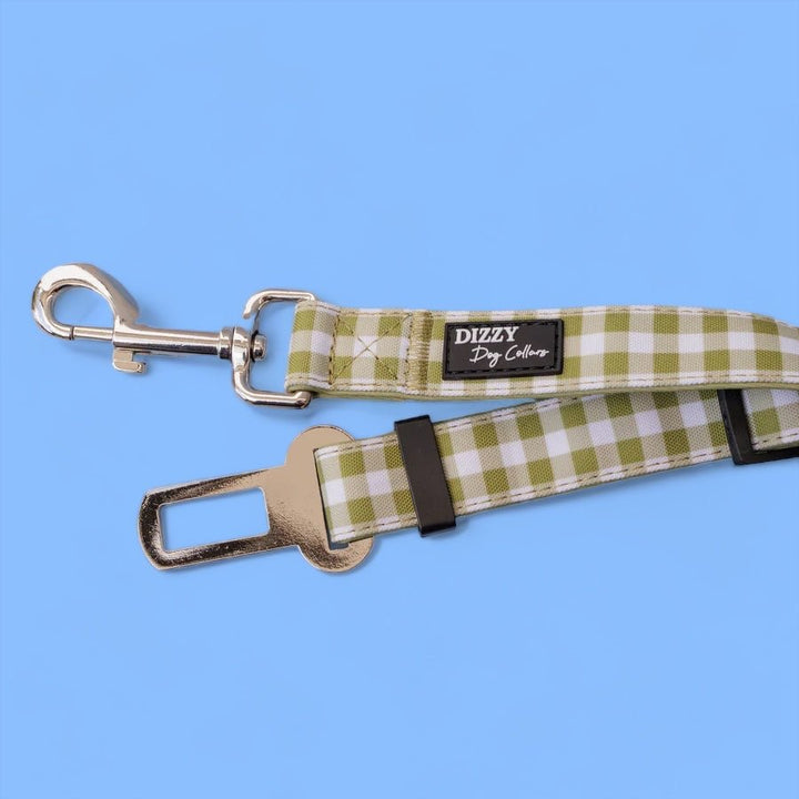 Dog Car Seatbelt | Car Restraint Tether | Olive Gingham-Car Restraint-Dizzy Dog Collars