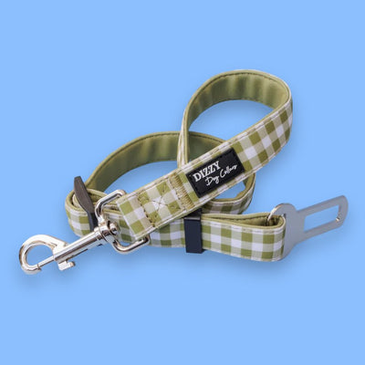 Dog Car Seatbelt | Car Restraint Tether | Olive Gingham-Car Restraint-Dizzy Dog Collars