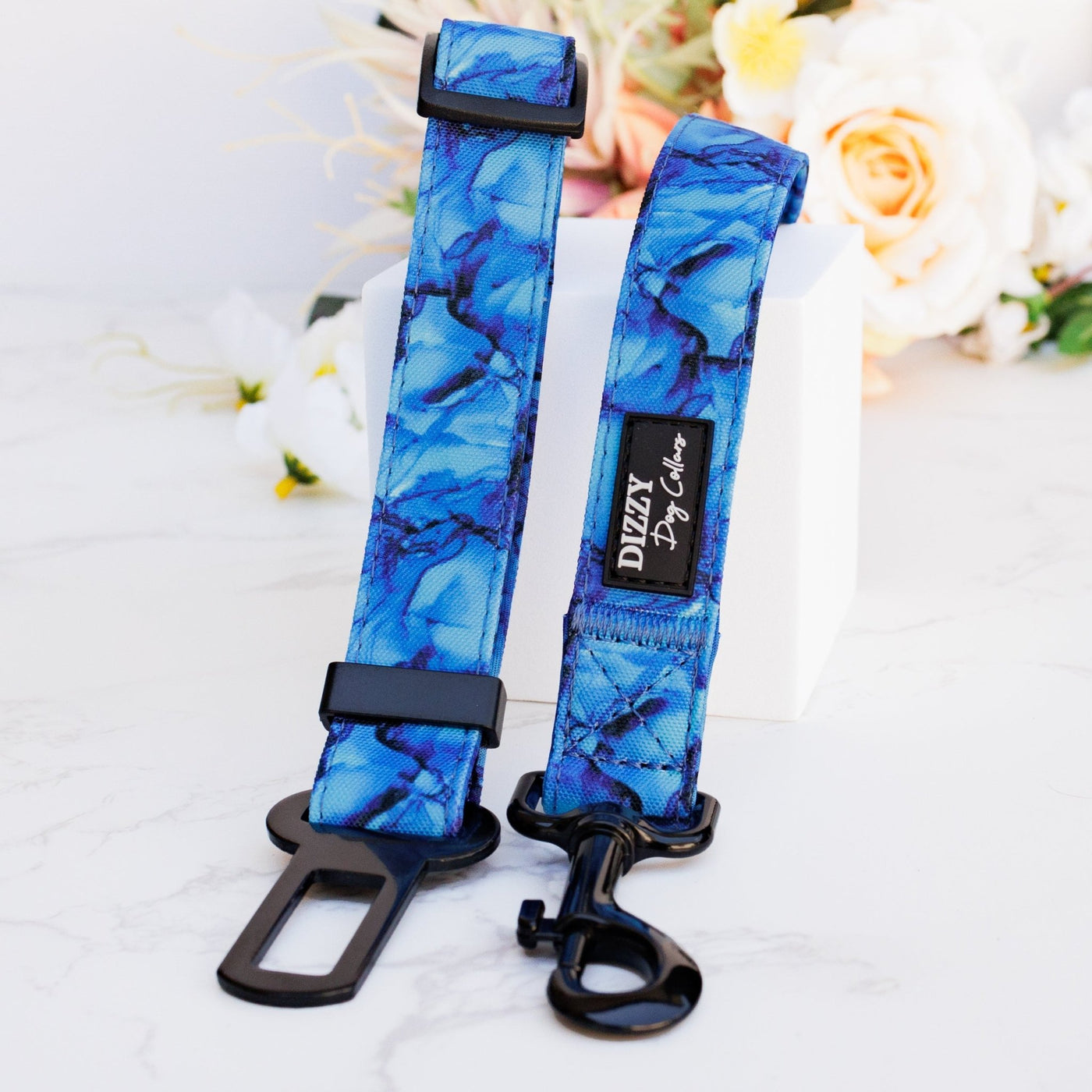 Dog Car Seatbelt | Dog Car Restraint Tether | Blue Marble-Car Restraint-Dizzy Dog Collars