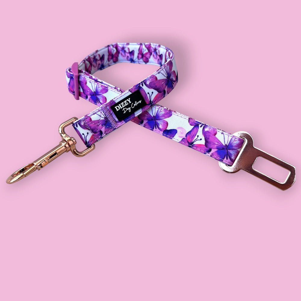 Dog Car Seatbelt | Dog Car Restraint Tether | Candy Sky Butterfly - Pink Butterflies-Car Restraint-Dizzy Dog Collars