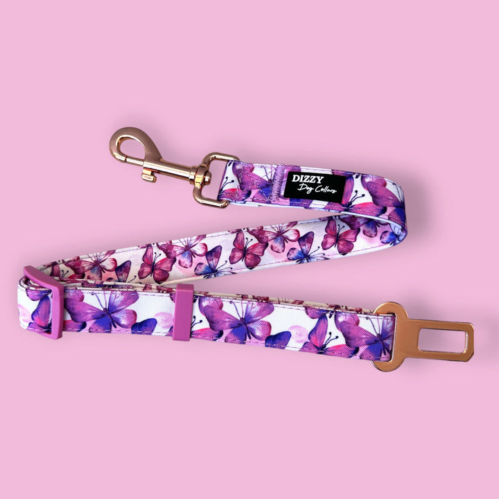 Dog Car Seatbelt | Dog Car Restraint Tether | Candy Sky Butterfly - Pink Butterflies-Car Restraint-Dizzy Dog Collars