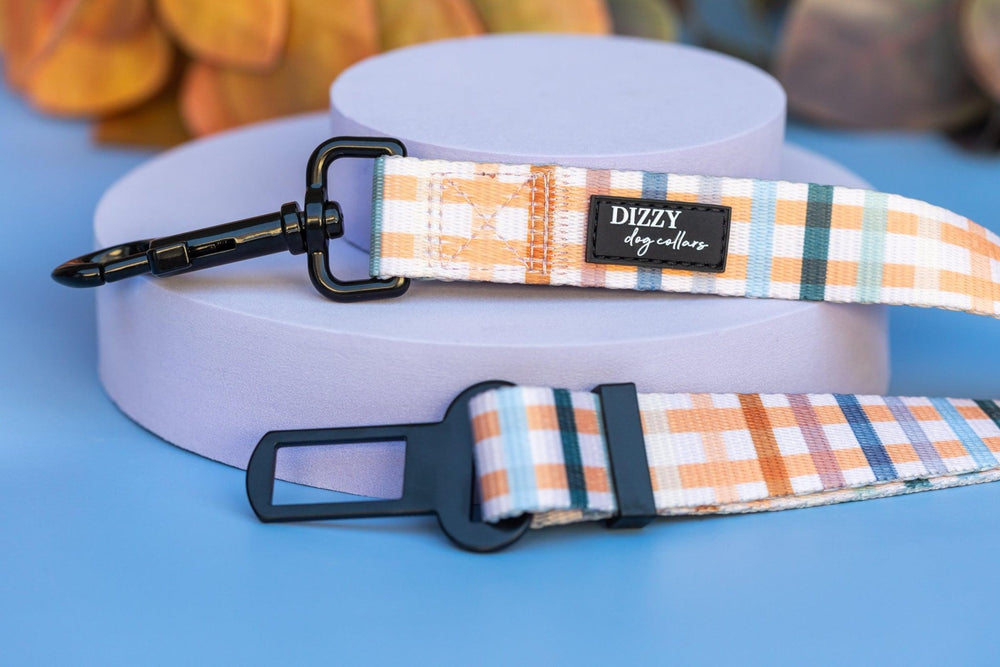 Dog Car Seatbelt | Dog Car Restraint Tether | Vintage Gingham-Dizzy Dog Collars