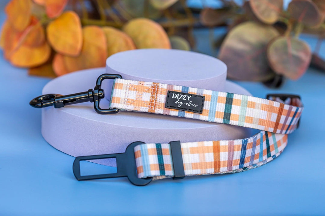 Dog Car Seatbelt | Dog Car Restraint Tether | Vintage Gingham-Dizzy Dog Collars