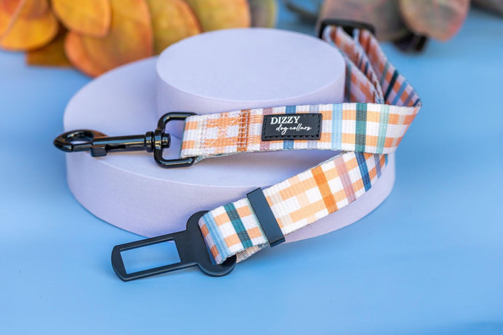 Dog Car Seatbelt | Dog Car Restraint Tether | Vintage Gingham-Dizzy Dog Collars