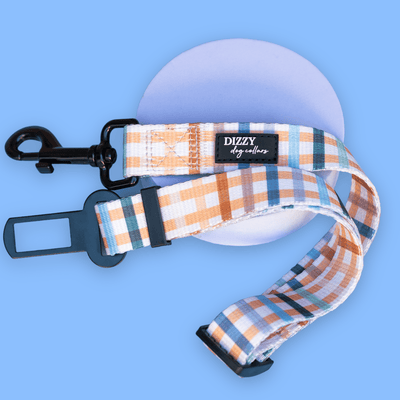 Dog Car Seatbelt | Dog Car Restraint Tether | Vintage Gingham-Car Restraint-Dizzy Dog Collars