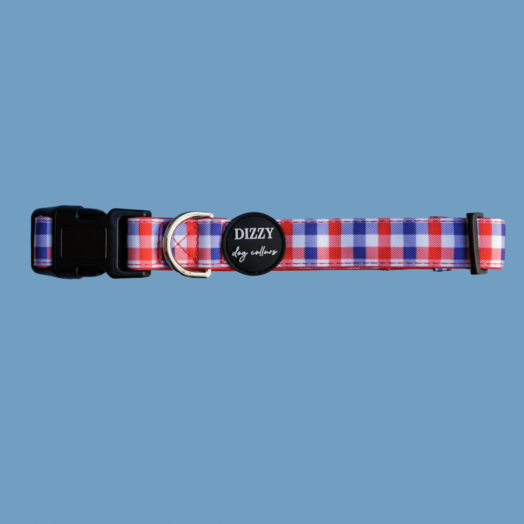 Red & Blue Gingham | Canvas + Neoprene Dog Collar