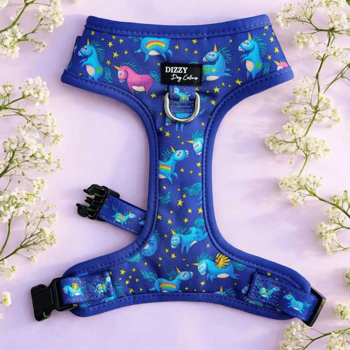 DOG HARNESS | Stardust: Navy Unicorns | Neck Adjustable Dog Harness