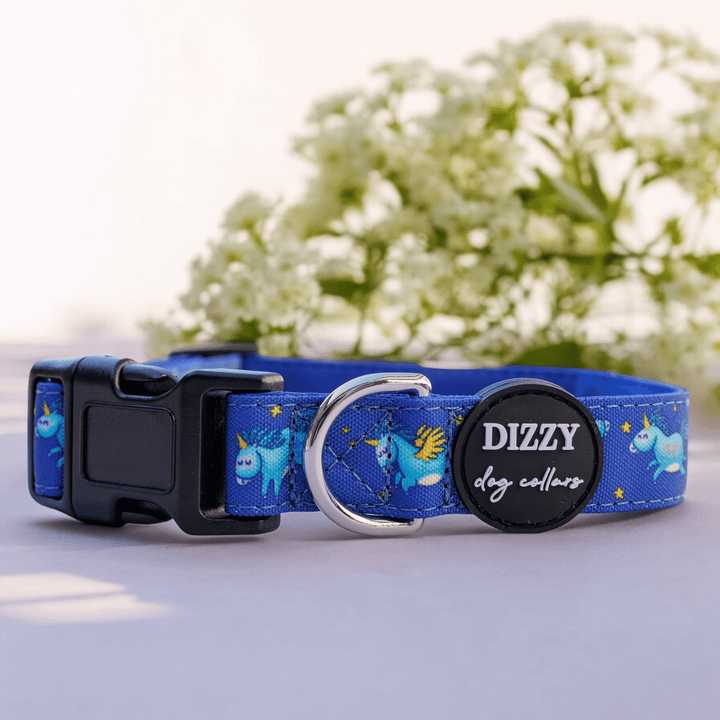 Stardust: Navy Unicorns Dog Collar | Canvas & Neoprene Dog Collar