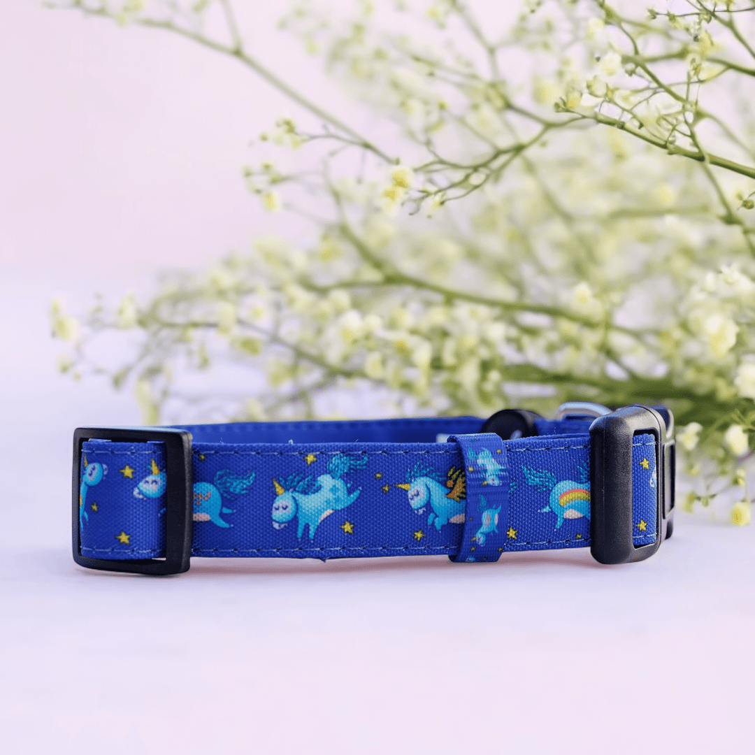 Stardust: Navy Unicorns Dog Collar | Canvas & Neoprene Dog Collar