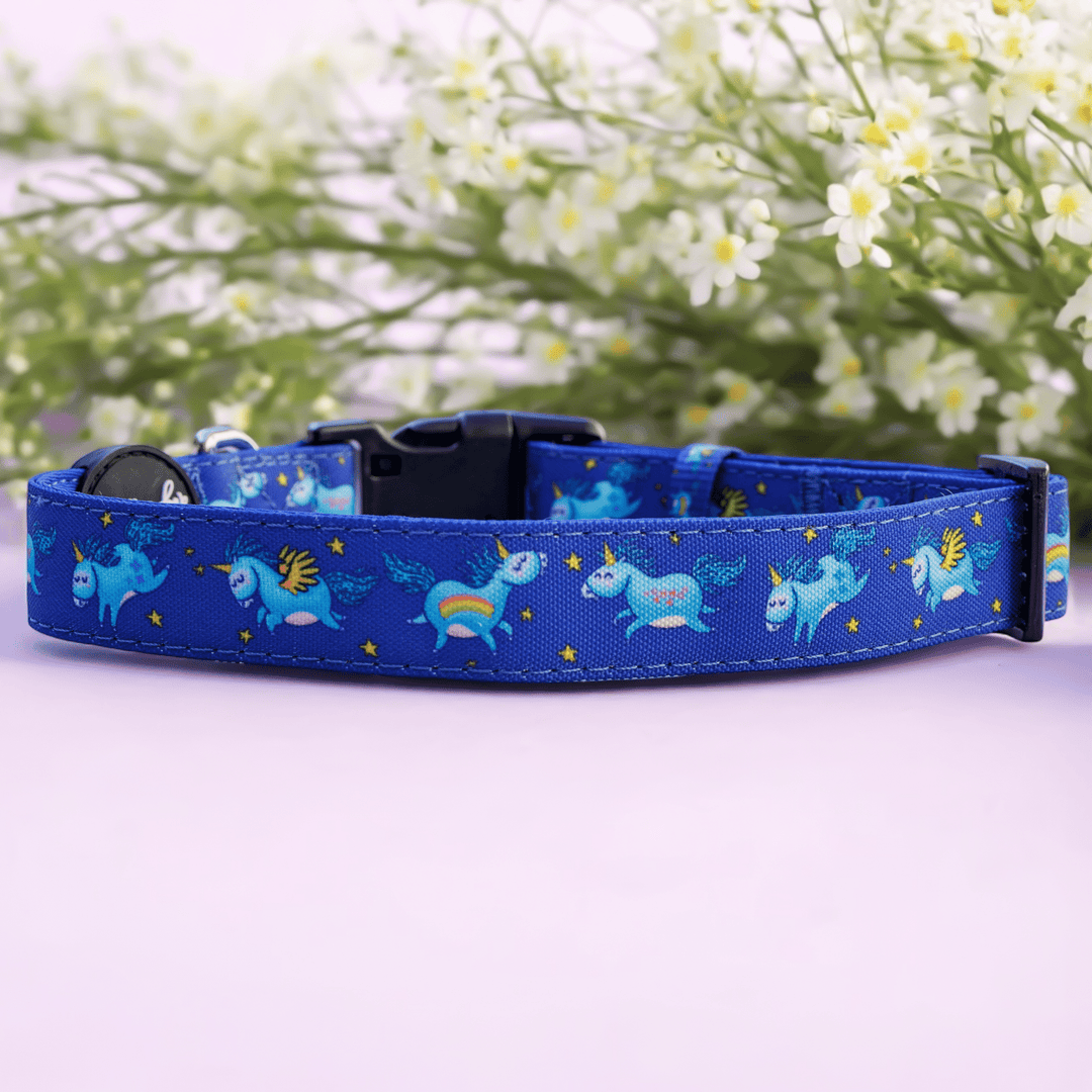 Stardust: Navy Unicorns Dog Collar | Canvas & Neoprene Dog Collar