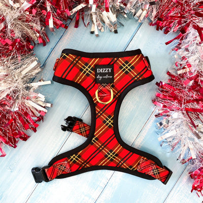 DOG HARNESS | Christmas Plaid | Neck Adjustable Harness-Harness-Dizzy Dog Collars