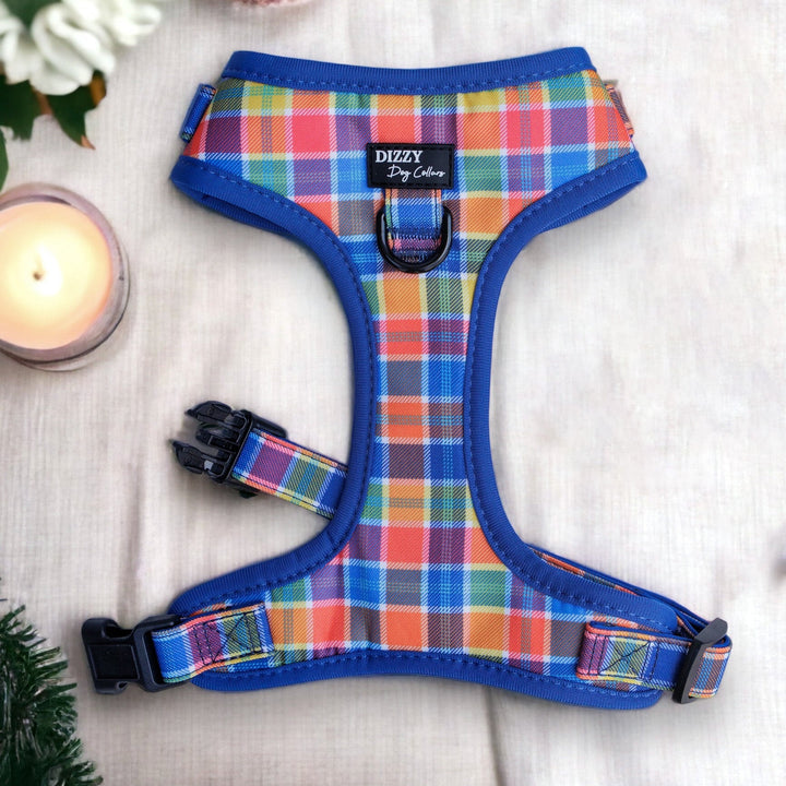 DOG HARNESS | Country Plaid | Neck Adjustable Dog Harness | Canvas & Neoprene-Fabric Harness-Dizzy Dog Collars