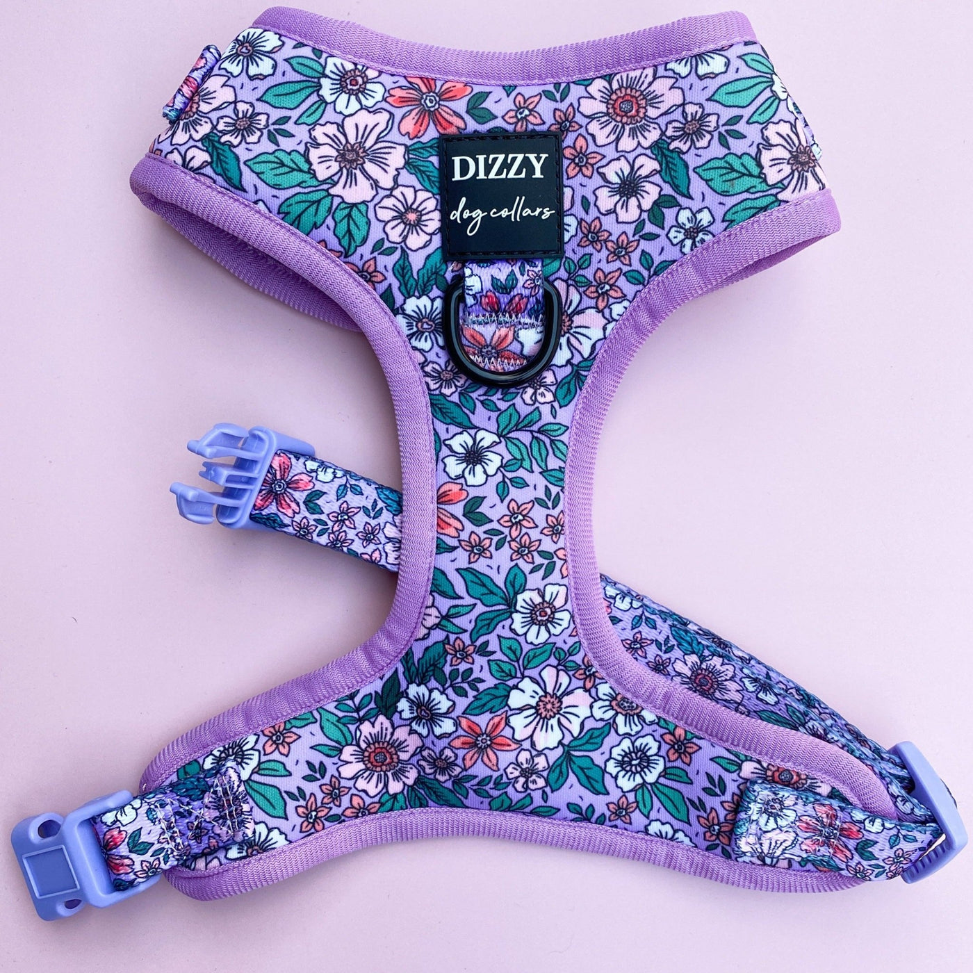 DOG HARNESS | Lilac Floral | Neck Adjustable Dog Harness-Harness-Dizzy Dog Collars