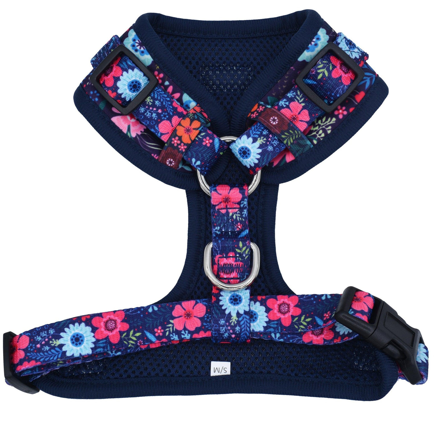 DOG HARNESS - Navy Floral - Neck Adjustable Harness (Premade)-Harness-Dizzy Dog Collars