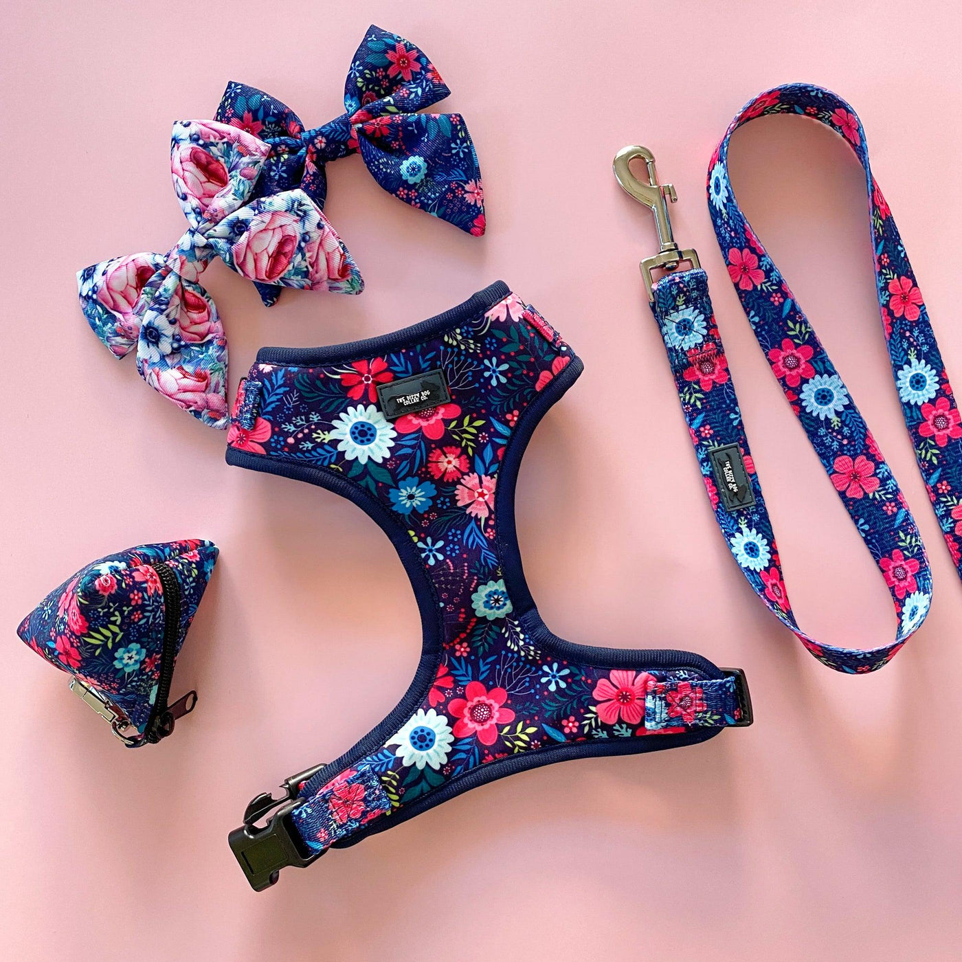 DOG HARNESS - Navy Floral - Neck Adjustable Harness-Harness-Dizzy Dog Collars