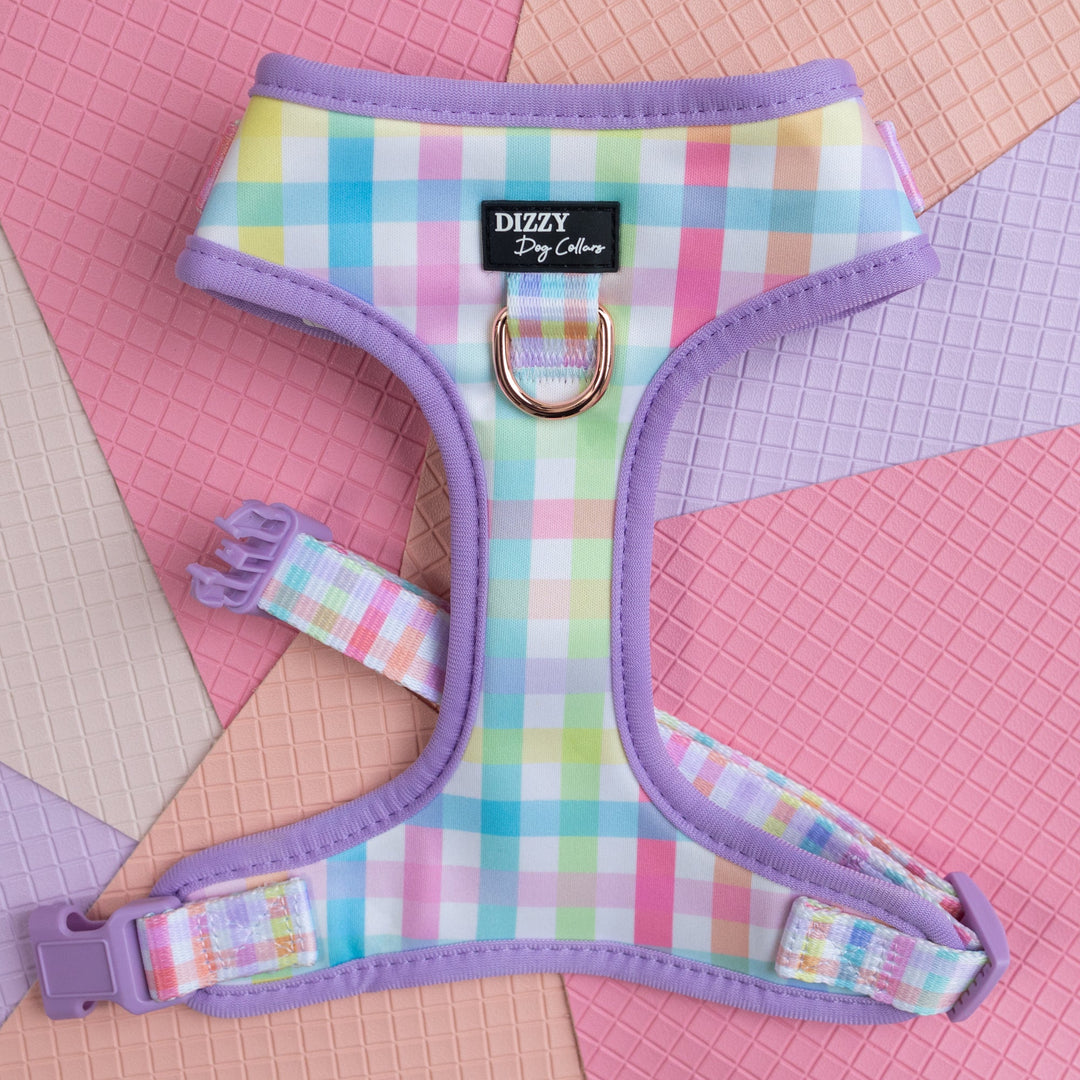 DOG HARNESS | Sherbet Gingham | Neck Adjustable Dog Harness-Harness-Dizzy Dog Collars