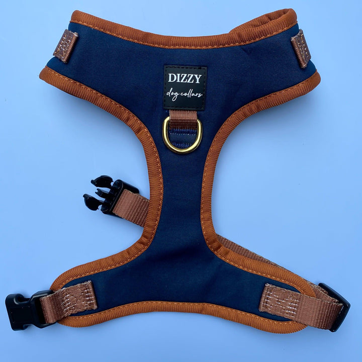 DOG HARNESS | The Coco | Neck Adjustable Dog Harness | Navy & Brown Dog Harness-Harness-Dizzy Dog Collars