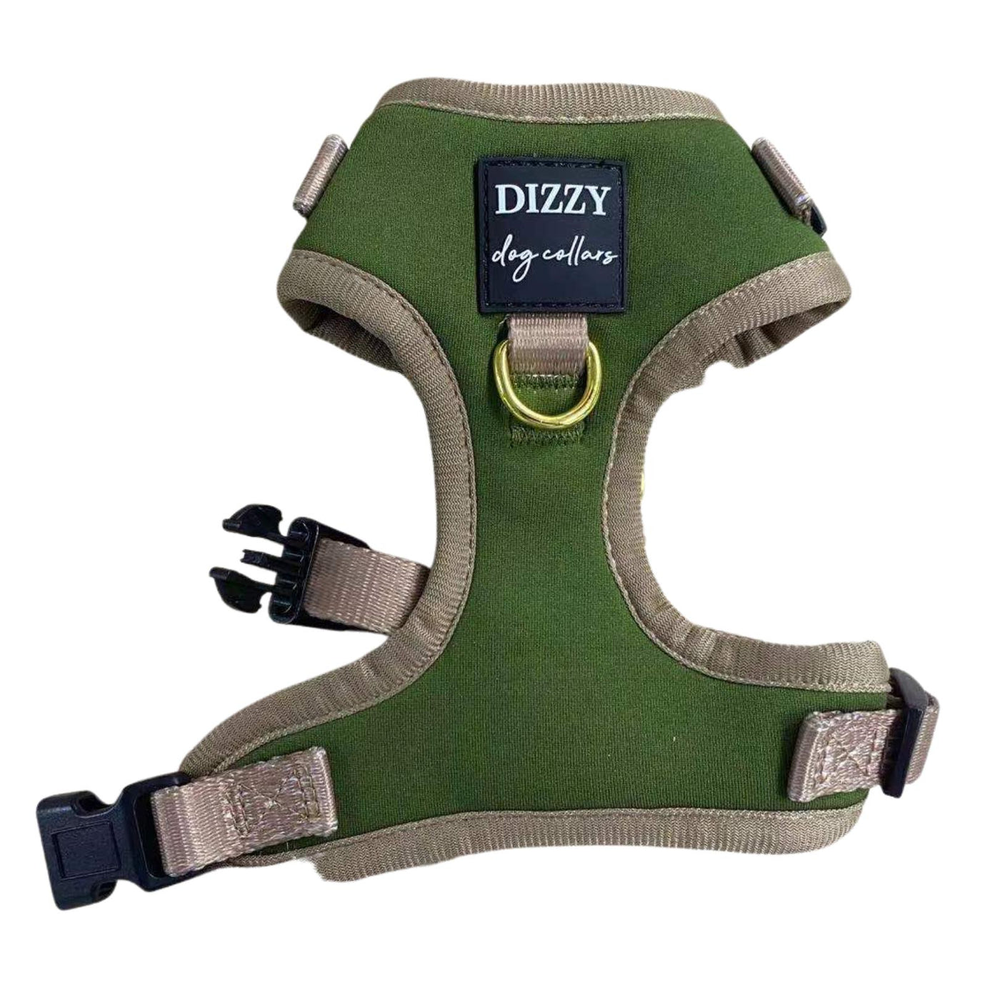 DOG HARNESS | The Soho | Neck Adjustable Dog Harness | Olive & Tan Dog Harness-Harness-Dizzy Dog Collars