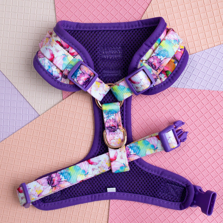 DOG HARNESS | The Willow: Watercolour Floral | Neck Adjustable Dog Harness-Harness-Dizzy Dog Collars