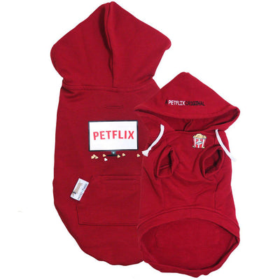 Red Dog Hoodie with Petflix Text - A Netflix Original Dog Hoodie - Petflix Dog Hoodie