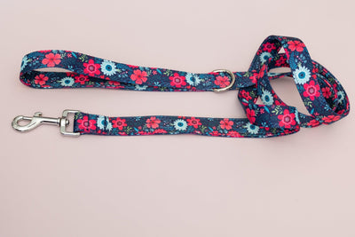 Dog Leash - Navy Floral - Fully Padded Dog Lead - Australian Made-Leash-Dizzy Dog Collars