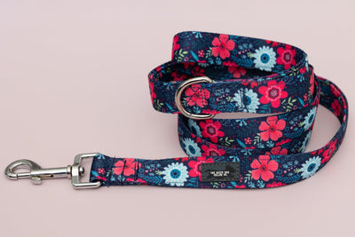 Dog Leash - Navy Floral - Fully Padded Dog Lead - Australian Made-Leash-Dizzy Dog Collars